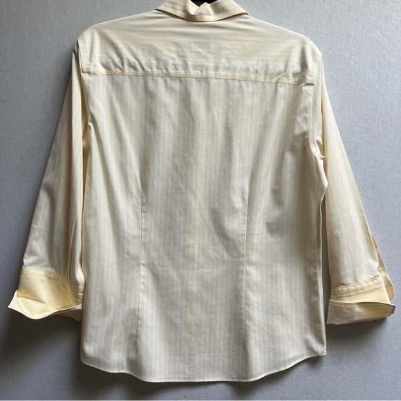Brooks Brothers Cotton 3/4 cuffed sleeve yellow white stripe Sz 10 - Picture 3 of 9